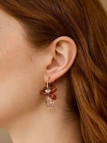 MOTF PREMIUM AMBER BROWN RESIN FLOWER GEOMETRIC NICHE EARRINGS - Silver - View 6