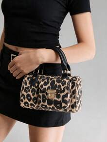 Viva Strut Ladies Fashionable Personality Street Casual Sweet Spice Y2K Leopard Print Handbag, Gold Lock Decoration, Dating Daily Shopping - Leopard print khaki - View 1
