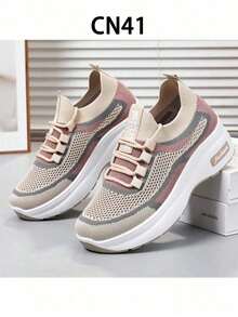 2025 Spring Women'S Thick Sole Casual Sneakers, Breathable Comfortable Platform Shoes For Mothers - Beige - View 15