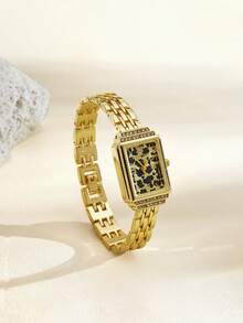 Opalesca A Women's Fashion Watch,Gold Classic Bracelet With Exquisite Leopard Print Roman Numerals Watch Case, Inlaid With Rhinestones, Retro And Elegant - leopard print - View 2