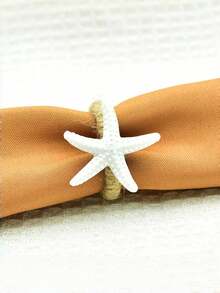 2/4PCS Resin Starfish Napkin Rings Mediterranean Ocean Theme Sea Star Table Decor Coastal Style Napkin Holder For Wedding Beach Party Summer Dinner Banquet Home Decoration - White - View 10