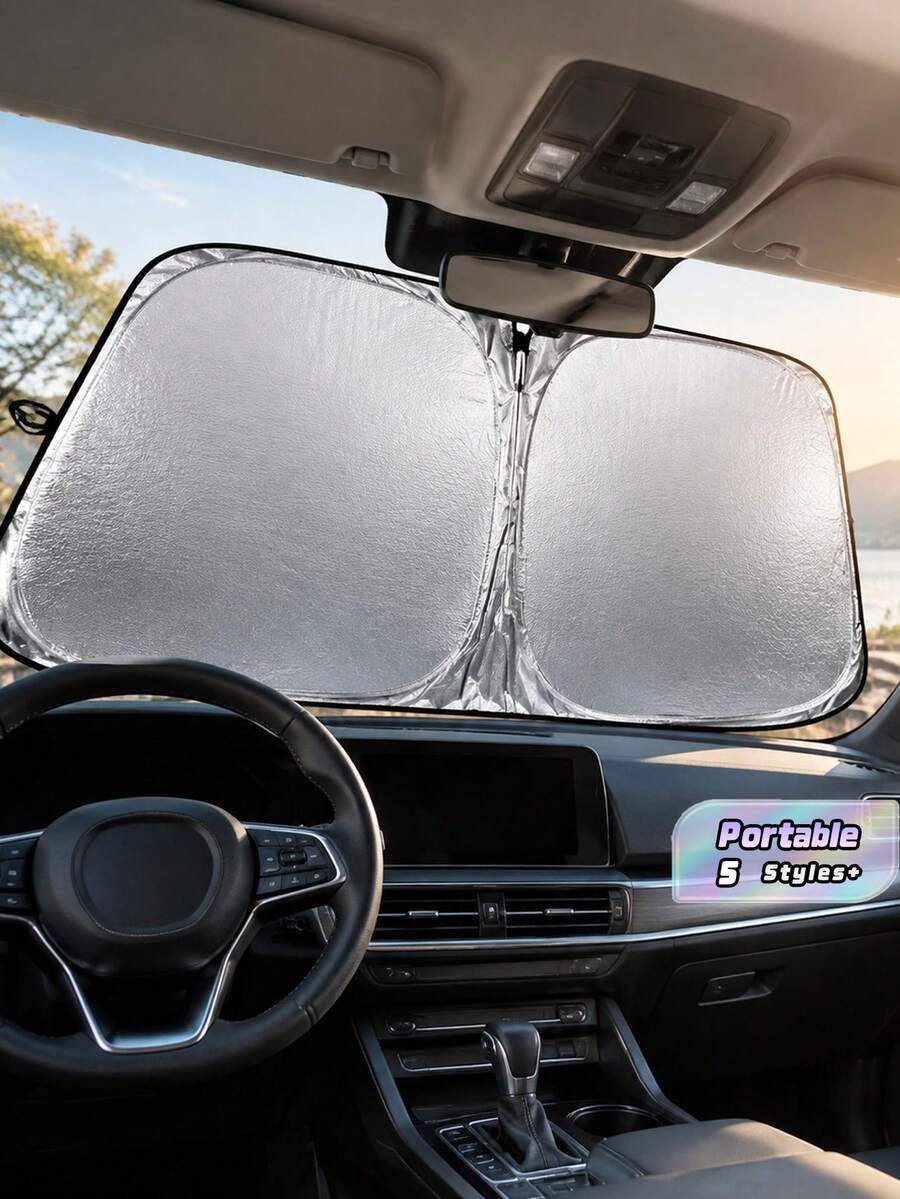 Portable Car Sunshade, Upgraded Thickened Uv Protection. One-Piece Windshield Sunshade, Easy Installation, Foldable Storage. Efficient Heat Insulation And Uv Protection, Effectively Blocks Strong Light And Ultraviolet Rays. - A - View 1