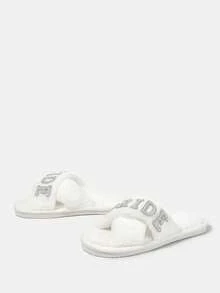 CUCCOO HITCHD Bridal Slippers, Warm And Comfortable Open Slippers, Flat-Bottomed Crossed White Open-Toe Slippers For Bridal Parties, Bachelorette Parties And Weddin - White - View 3