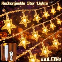 Teckwe Rechargeable Warm White Star String Lights, 100 LED Fairy String Lights IP44 Waterproof Portable Twinkle Lamp For Indoor Outdoor, Wedding Party Christmas Tree, New Year, Garden Decoration - Star - View 8