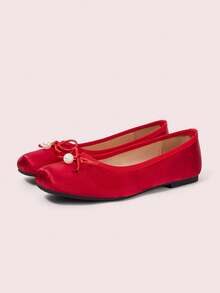 CUCCOO DOLLMOD Retro Strap-On Ballet Flats, Satin, Light Luxury Atmosphere, Sweet, Cute And Versatile - Red -1 - View 2