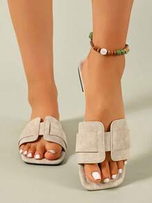 Alvarani Women's Korean Flat Slide Sandals,Open Toe Woven Roman Summer Slippers,French Outdoor Beach Sandals,Brown One Strap Flat Sandals For Dresses - Beige - View 3