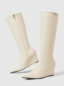 Daringsoles Vintage Maillard Suede Pointed Toe Heel Versatile And Thin Tall Autumn And Winter Tall Boots - Beige - View 3