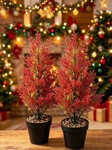 Realistic Autumn Red Pine And Cypress Artificial Tree, No Maintenance Fake Tree For Living Room, Garden, Bedroom, Balcony Corner Potted Decor - Artificial Potted Plant - View 2