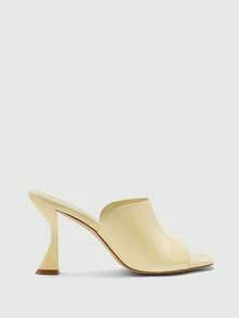CUCCOO BIZCHIC Sepatu Wanita Gaya Eropa, Model Baru, Tekstur Prancis, Modis, Kulit PU, Gesper Logam, Ujung Terbuka, Bagian Atas Persegi, Sandal Hak Tinggi Tipis, Elegan, Sederhana, Mewah, Serbaguna, Gaya Peri - Kuning - View 1
