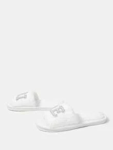 CUCCOO HITCHD Bridal Slippers, Warm And Comfortable Open Slippers, Flat-Bottomed Crossed White Open-Toe Slippers For Bridal Parties, Bachelorette Parties And Weddin - White - View 3