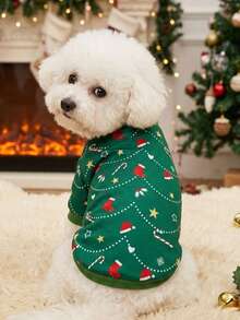 PETSIN 1 Buah Sweater Hijau Hewan Peliharaan Kucing & Anjing Motif Pohon Natal, Tanpa Topi - MultiWarna - View 2
