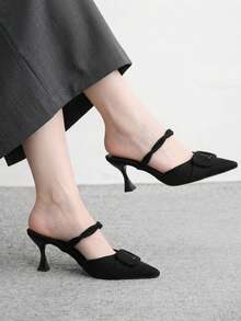 CUCCOO BIZCHIC Women's New Lazy Commute Twisted Back Strap Pointed Toe Wine Glass Heel Black Open Back Stiletto Half-Sling Shoes Fall Shoes - Black - View 1