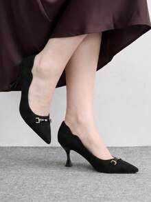 CUCCOO BIZCHIC Women's Shoes Metal Buckle Detail Pointed Toe Stiletto Lightweight Commute Black High Heel Pumps Daily Date Commute Fall Shoes - Black - View 5
