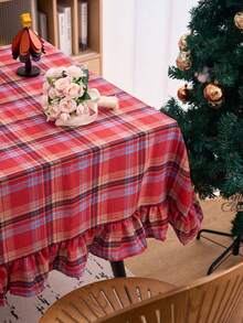Cirelle Christmas Plaid Tablecloth With Ruffles - Festive Red Tartan Plaid Table Cover, Washable Holiday Table Cloth With Ruffled Hem For Dining Room, Kitchen & Party - Red - View 14