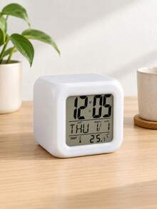 1pc Cube Digital Alarm Clock With 7 Color Changing Glow, Multifunctional LCD Clock With Time Date Week & Indoor Temperature Display, Desk Decor For Reading & Bedroom, Ideal Gift For Home Decor - multicolor - View 6