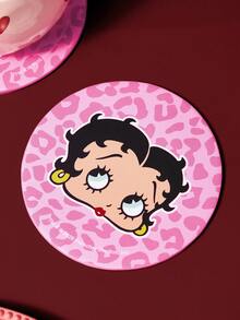 Betty Boop x SHEIN 2Pcs Leopard Print Round Coaster Set, Heat Resistant Table Cup Pad, Desktop Decor For Home Living Room Bedroom, Fit For Daily Household Us - Pink - View 2