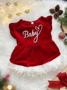 PETSIN 1pc Baby Christmas Plush Dress, Pet Plush Dress, Wine Red - Multicolor - View 2