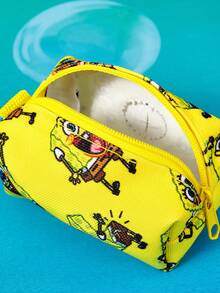 SpongeBob SquarePants | SHEIN 鮮黃色可愛正方形卡通印花寵物胸背帶，附牽繩、項圈與便便袋收納袋，貓狗日常散步用品 - 亮黃色 - 查看 9