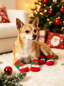 PETSIN Pet Dog Socks, Non Slip Christmas Puppy Socks, Anti-Scratch Paw Protector For Small Dogs Cats, Winter Warm Pet Footwear For Christmas Party Holiday, Santa Snowflake Tree Pattern Pet Booties For Indoor Wear - Christmas stockings 2 - View 11