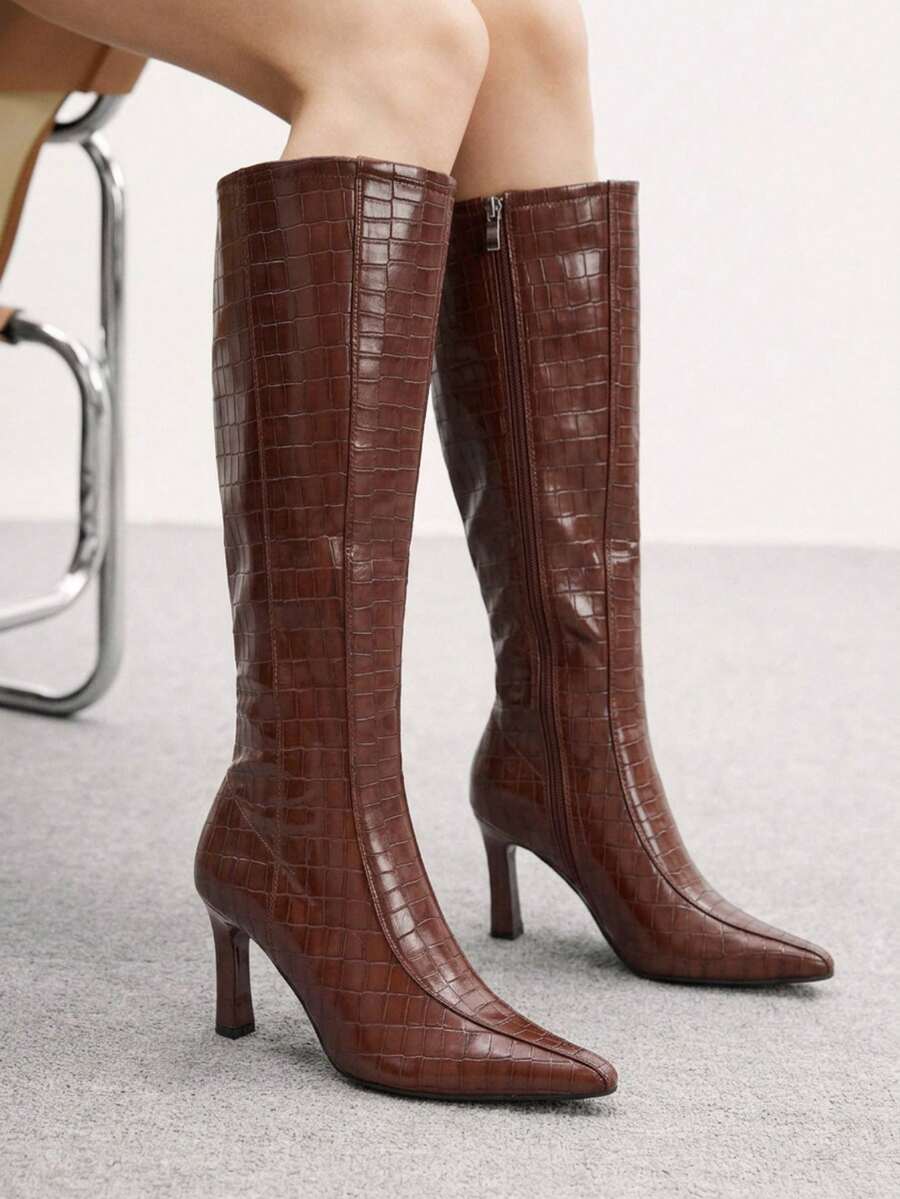 CUCCOO BIZCHIC Autumn And Winter Retro Pointed Square Heel Dark Brown Tall Fashion Boots Temperament Commuter Dating Women's Boots - Brown - View 1