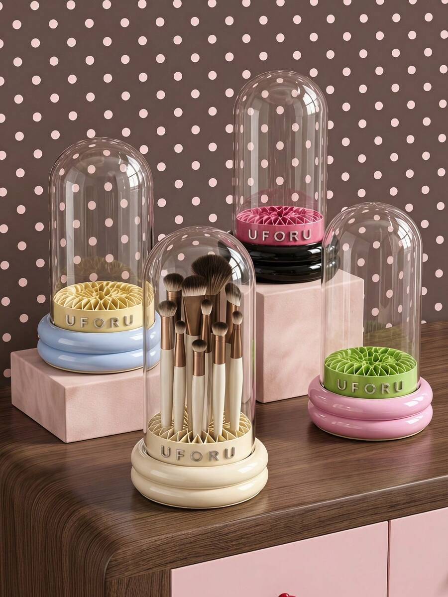 Joivida 1 PC Wadah Penyimpanan Kuas Makeup Plastik dengan Penutup Kubah Transparan Anti Debu, Pengeringan & Pengorganisasian Multi-Sekat, Aksesori Meja Rias Bergaya untuk Meja Rias Kamar Tidur dan Penyimpanan Kosmetik di Meja Countertop - MultiWarna - View 1
