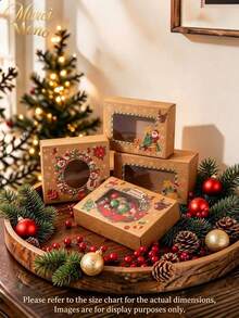 Muroi Mono A Set Of 3 Christmas Window Boxes, Kraft Paper With Transparent Window Design, Warm Retro Christmas Style, For Cookie Baking Packaging And Holiday Gift Storage. - View 1