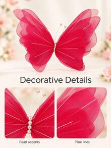3PCS Large Hanging Pearl White Christmas Butterfly Ornaments, Tulle Simulation Butterflies For Tree, Party, Wedding, Window Display And Photo Decor - multicolor - View 6