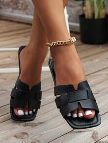 Alvarani Women's Korean Flat Slide Sandals,Open Toe Woven Roman Summer Slippers,French Outdoor Beach Sandals,Brown One Strap Flat Sandals For Dresses - Black - View 2