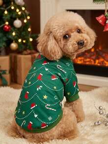 PETSIN 1 Buah Sweater Hijau Hewan Peliharaan Kucing & Anjing Motif Pohon Natal, Tanpa Topi - MultiWarna - View 3