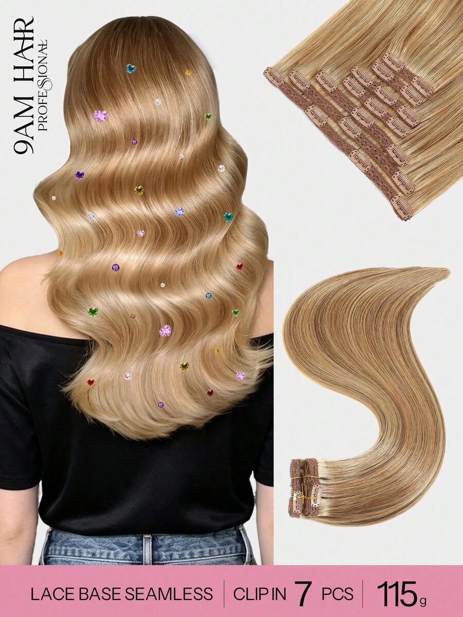 7PCS With 20 Clips Straight Clip In Hair Extensions 100% Real Human Hair Color F4/27# Medium Brown Highlights Honey Blonde 14-22 Inch 115G Double Weft Invisible Clip Hair Extensions Remy Natural Human Hair For Women Girls Daily Use - SP4/27 - View 1