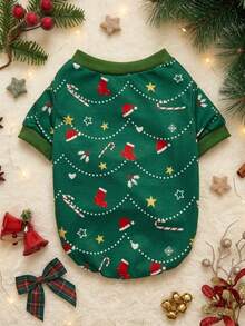 PETSIN 1 Buah Sweater Hijau Hewan Peliharaan Kucing & Anjing Motif Pohon Natal, Tanpa Topi - MultiWarna - View 1