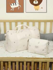 SHEIN 1 Large-Capacity Shoulder Embroidery Embroidery Mommy Maternity Bag + 1 Cart Embroidery Suspension Bag - Multi-Functional Multi-Purpose Maternity Bag, - Multicolor - View 9