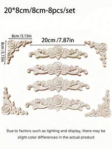 6/8Pcs Rose Carved Wood Appliques Floral Furniture Onlays Vintage Corner Decor For Cabinet Mirror Frame - Khaki - View 11