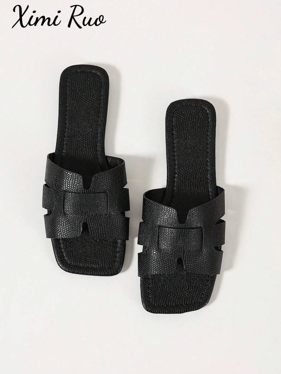 Alvarani Women's Korean Flat Slide Sandals,Open Toe Woven Roman Summer Slippers,French Outdoor Beach Sandals,Brown One Strap Flat Sandals For Dresses - Black - View 1