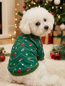 PETSIN 1 Buah Sweater Hijau Hewan Peliharaan Kucing & Anjing Motif Pohon Natal, Tanpa Topi - MultiWarna - View 5