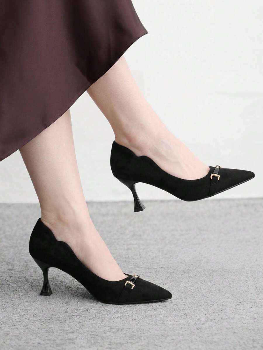 CUCCOO BIZCHIC Women's Shoes Metal Buckle Detail Pointed Toe Stiletto Lightweight Commute Black High Heel Pumps Daily Date Commute Fall Shoes - Black - View 1