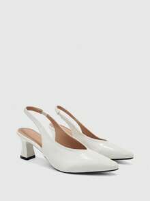 CUCCOO BIZCHIC Korean Minimalist V-Cut Slingback Apricot Pleated Glossy Pointed Toe Block Heel Half-Back Workplace Commute Versatile Back Strap Fall Shoes - Apricot - View 6