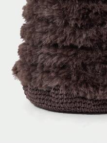 SHECARRY All Handmade Crochet Retro Plush Drawstring Bucket Bag Autumn And Winter Versatile Casual Women's Shoulder Bag - Coffee - View 5