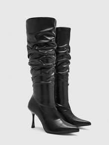CUCCOO BIZCHIC Ladies Elegant Pointed Heel Pleated Boots Women's Boots - Black - View 5