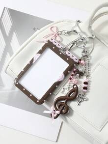 ROMWE Anime 1 Two-Dimensional Retro Sweet And Versatile Multi-Color Beaded Acrylic Notes Bow Wings Star Love Card Cover Star Card DIY Keychain Bag Pendant - Multicolor-222 - View 9