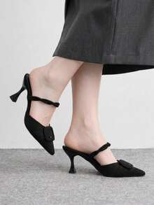 CUCCOO BIZCHIC Women's New Lazy Commute Twisted Back Strap Pointed Toe Wine Glass Heel Black Open Back Stiletto Half-Sling Shoes Fall Shoes - Black - View 3