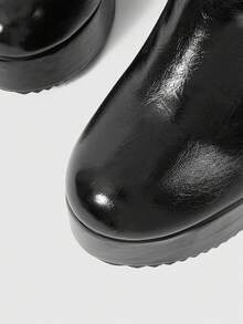 ROMWE Goth Black And White Color Matching Medium Tube Short Boots Women's Thick High Heel Boots - Black and White - View 6