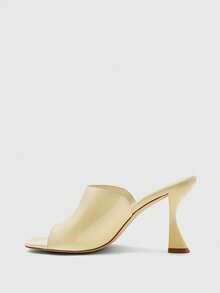 CUCCOO BIZCHIC Sepatu Wanita Gaya Eropa, Model Baru, Tekstur Prancis, Modis, Kulit PU, Gesper Logam, Ujung Terbuka, Bagian Atas Persegi, Sandal Hak Tinggi Tipis, Elegan, Sederhana, Mewah, Serbaguna, Gaya Peri - Kuning - View 4