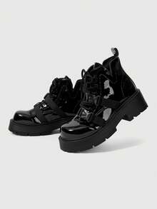 ROMWE Goth Women Lace-Up Front Platform Oxford Shoes, Punk Outdoor Fashion Boots Fall For Christmas And New Year Holiday Valentines Spring Shoes Y2K 2000s Style Fall Shoes - Black - View 4