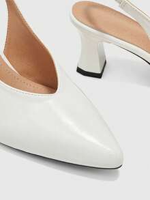 CUCCOO BIZCHIC Korean Minimalist V-Cut Slingback Apricot Pleated Glossy Pointed Toe Block Heel Half-Back Workplace Commute Versatile Back Strap Fall Shoes - Apricot - View 7