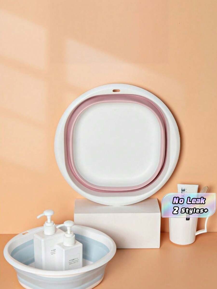 Foldable Wash Basin Collapsible Plastic Laundry Tub Portable Sink For Camping Travel Home Multi Purpose Hand Washing - Pink - View 1