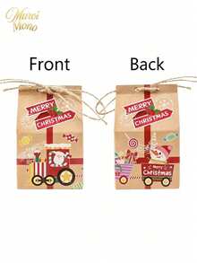 Muroi Mono Christmas Milk-Shaped Kraft Gift Bags Printed With Santa Claus, Snowmen And Little Trains, In A Vintage Festive Style, For Christmas Gift Exchanges And Party Candy Packaging - View 12