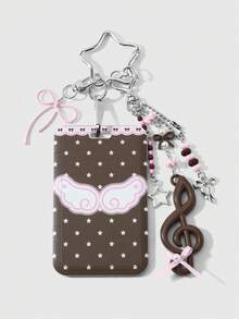 ROMWE Anime 1 Two-Dimensional Retro Sweet And Versatile Multi-Color Beaded Acrylic Notes Bow Wings Star Love Card Cover Star Card DIY Keychain Bag Pendant - Multicolor-222 - View 12