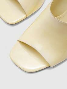 CUCCOO BIZCHIC Sepatu Wanita Gaya Eropa, Model Baru, Tekstur Prancis, Modis, Kulit PU, Gesper Logam, Ujung Terbuka, Bagian Atas Persegi, Sandal Hak Tinggi Tipis, Elegan, Sederhana, Mewah, Serbaguna, Gaya Peri - Kuning - View 6