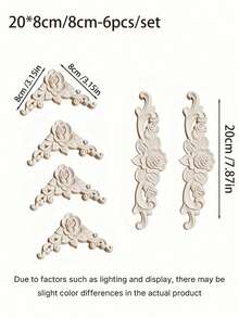 6/8Pcs Rose Carved Wood Appliques Floral Furniture Onlays Vintage Corner Decor For Cabinet Mirror Frame - Khaki - View 10